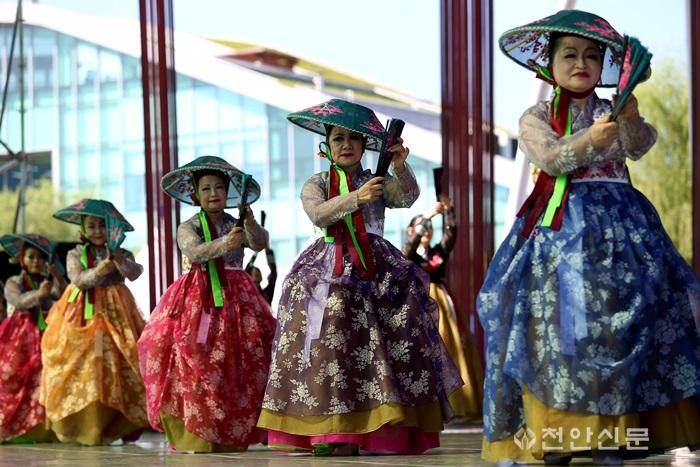 천안삼거리공원에서 흥타령춤축제가 열리고 있는 가운데 14일 전국 춤경연 대회 실버부 참가자들이 공연을 펼치고 있다 (3).JPG
