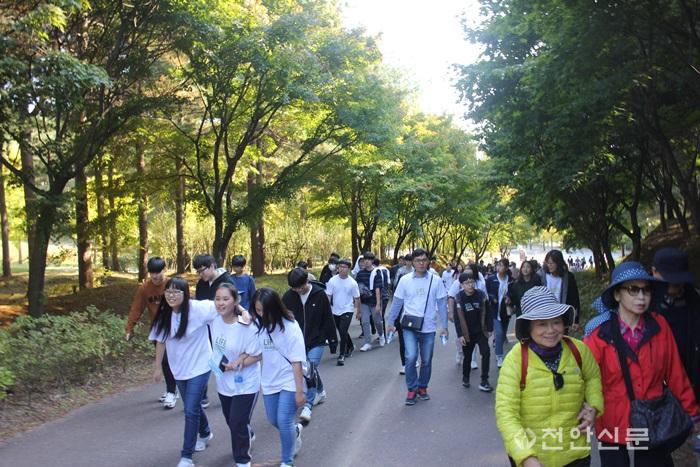 시민들이 단풍나무길을 걷는 모습.JPG